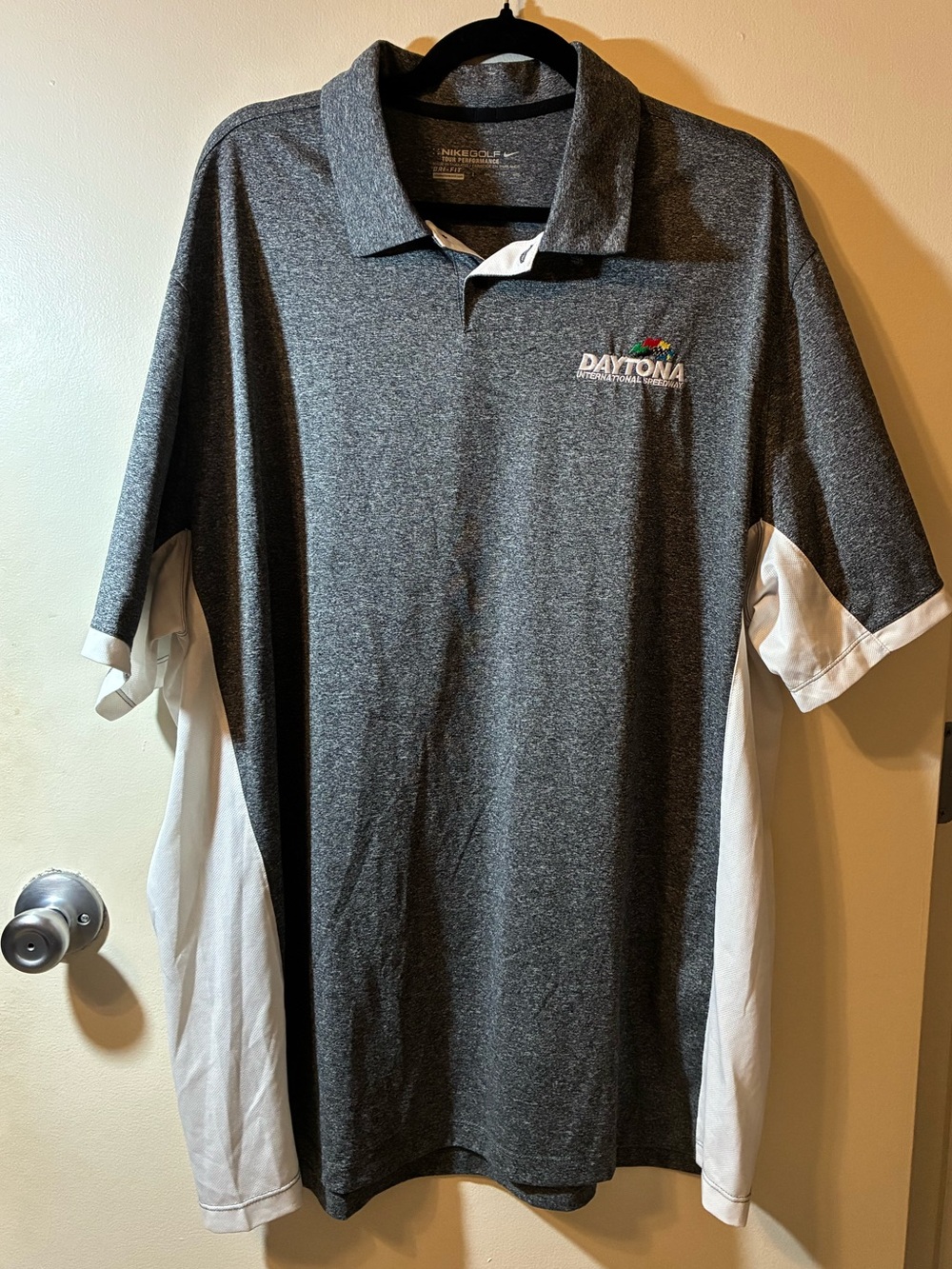 Nike Dri-FIT NASCAR Daytona Speedway Graphic Polo Golf Shirt Gray Men's XXL